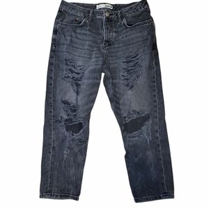 Moto Distressed Ripped Ankle Jeans in Faded Black and Gray sz 26